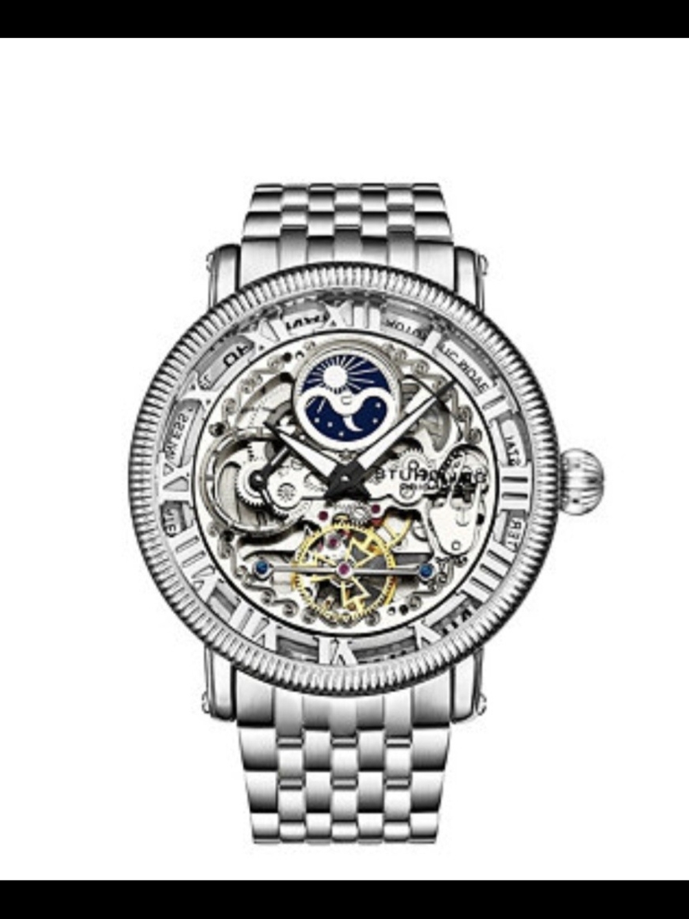 Stuhrling Original Men's Silver Skeleton Watch with Blue Accents - NWT